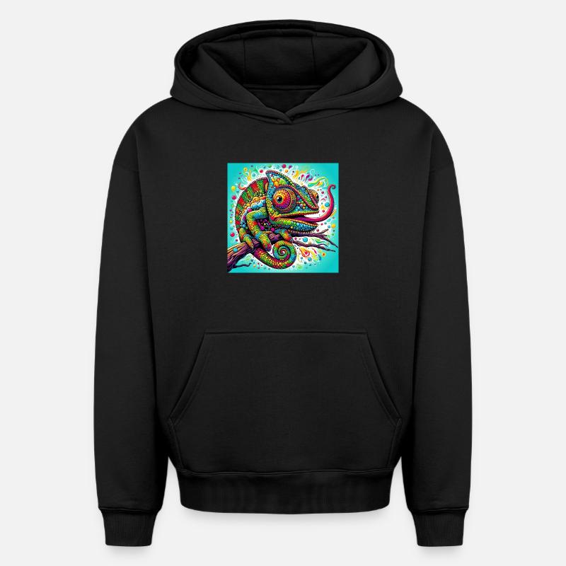 Caméléon - Sweat à capuche unisexe oversize épais SPREAD - noir