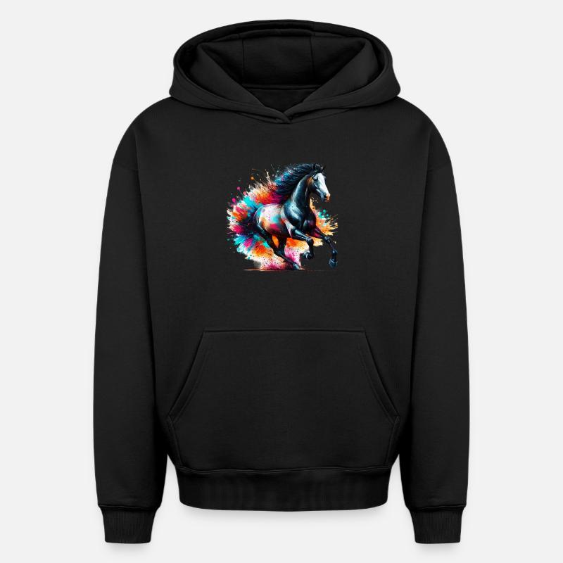 Cheval - Sweat à capuche unisexe oversize épais SPREAD - noir