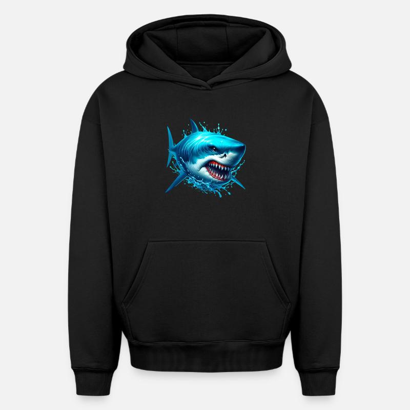 Requin - Sweat à capuche unisexe oversize épais SPREAD - noir