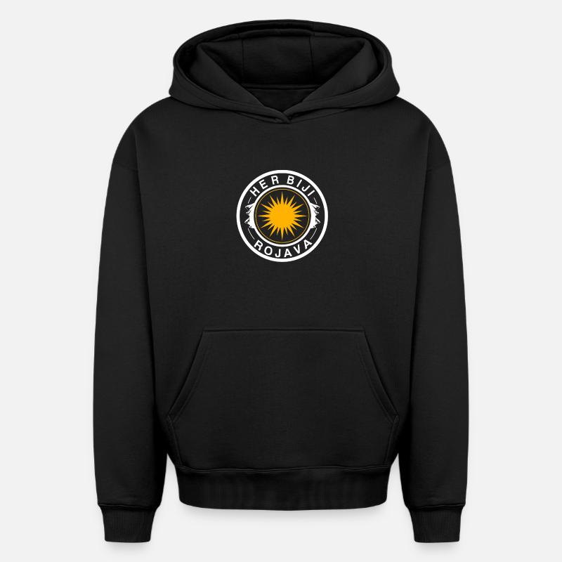 Rojava - Sweat à capuche unisexe oversize épais SPREAD - noir