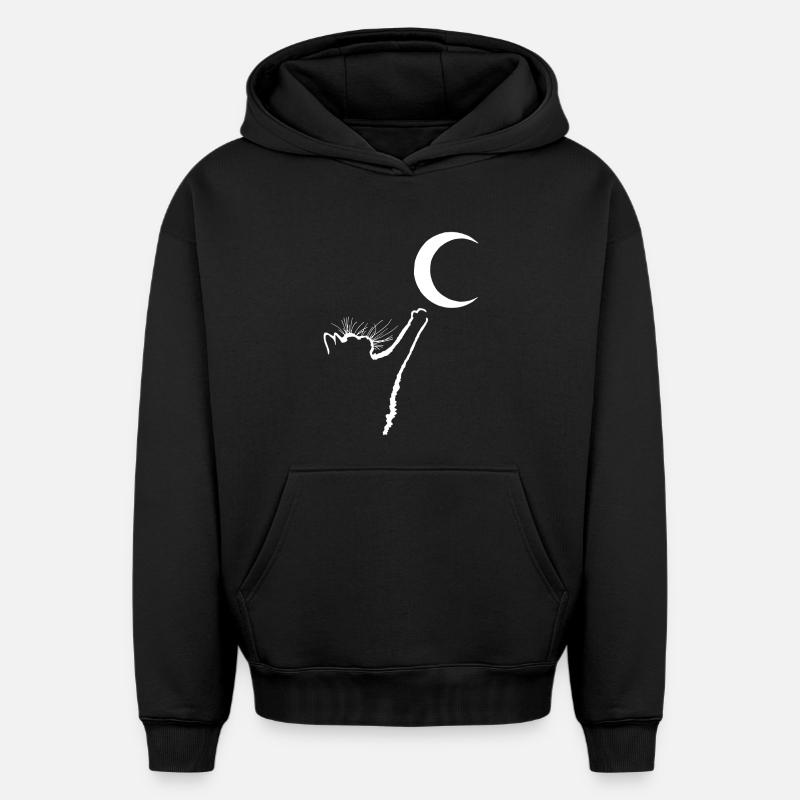 Le chat et la lune - Sweat à capuche unisexe oversize épais SPREAD - noir
