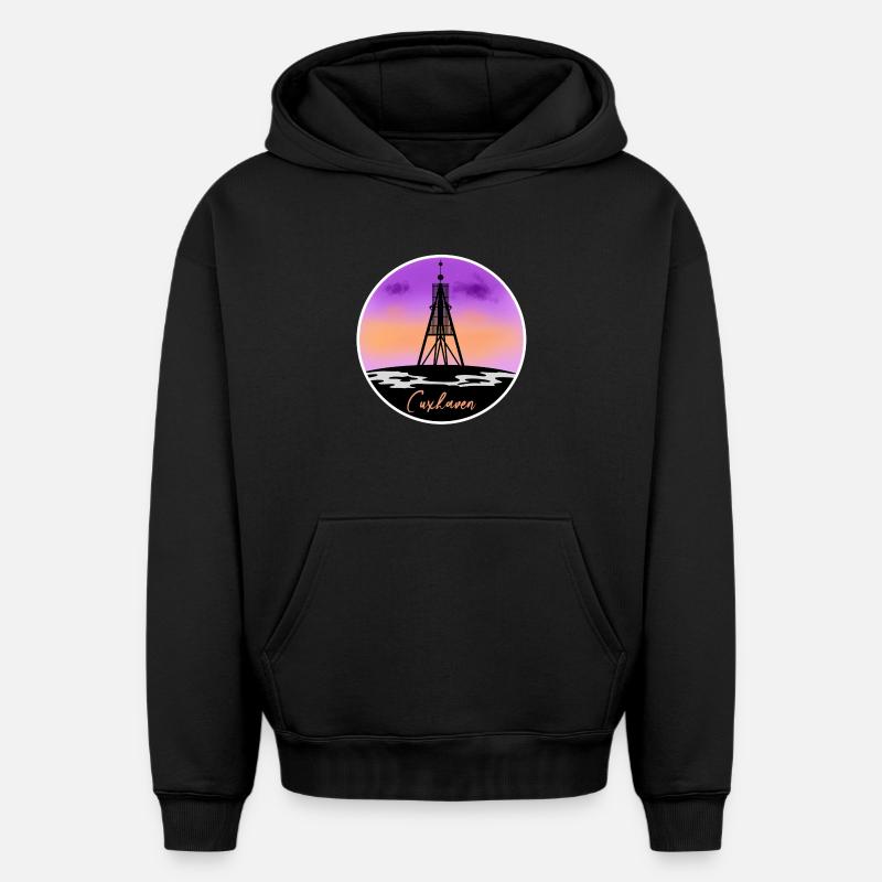 Cuxhaven Fine Skyline - Sweat à capuche unisexe oversize épais SPREAD - noir