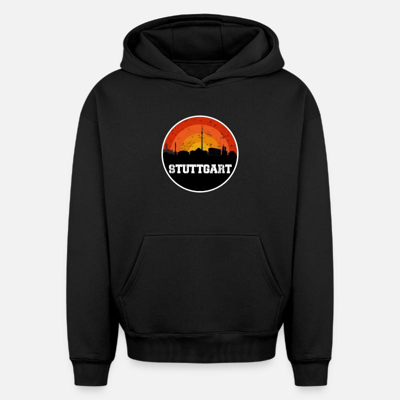 Stuttgart Skyline - Sweat à capuche unisexe oversize épais SPREAD - noir