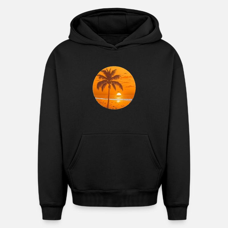 Coucher de soleil - Sweat à capuche unisexe oversize épais SPREAD - noir