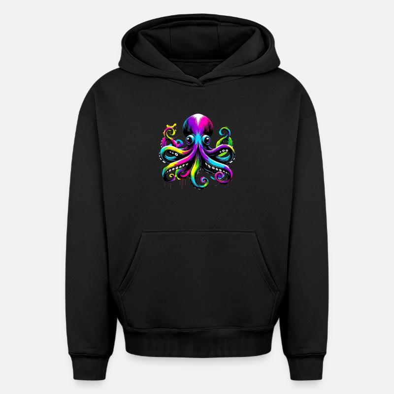 Pieuvre - Sweat à capuche unisexe oversize épais SPREAD - noir