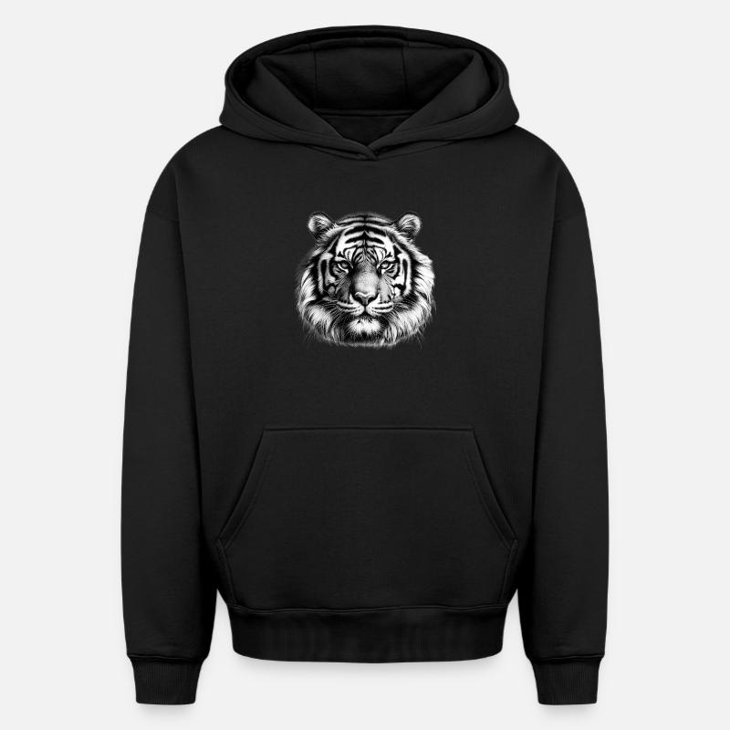 Tigre - Sweat à capuche unisexe oversize épais SPREAD - noir