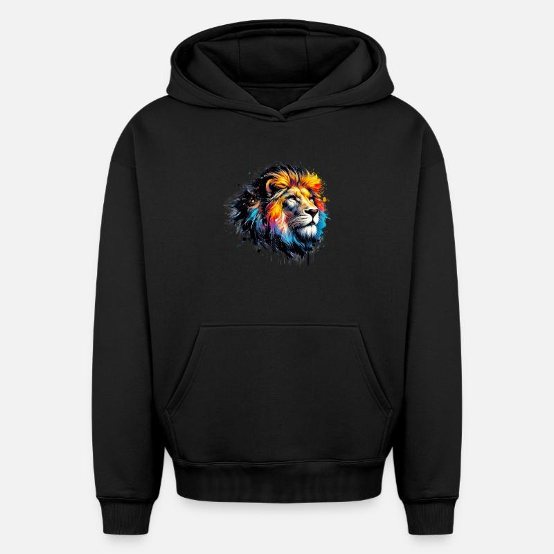 Lion - Sweat à capuche unisexe oversize épais SPREAD - noir