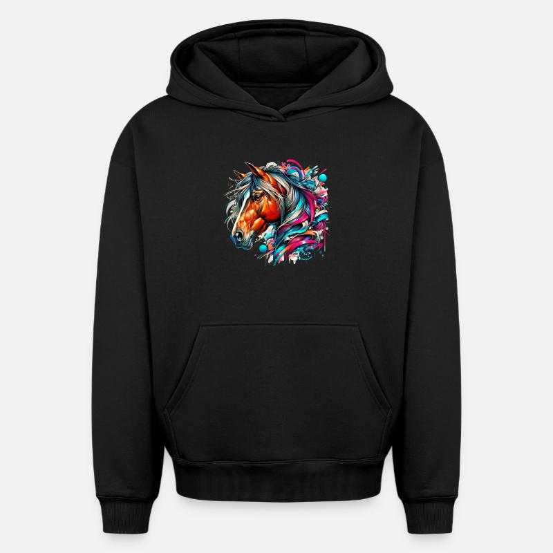 Cheval - Sweat à capuche unisexe oversize épais SPREAD - noir