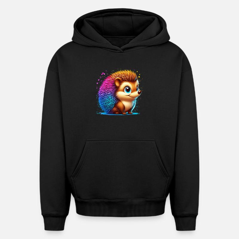 Hérisson - Sweat à capuche unisexe oversize épais SPREAD - noir