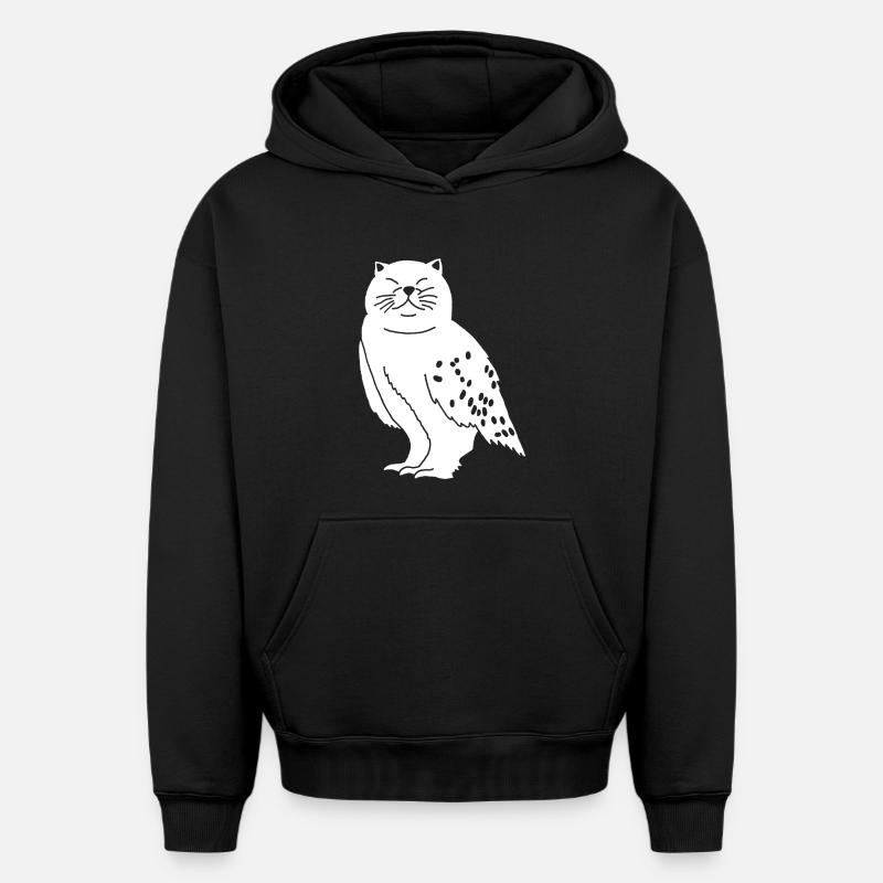 Chat chouette - Sweat à capuche unisexe oversize épais SPREAD - noir