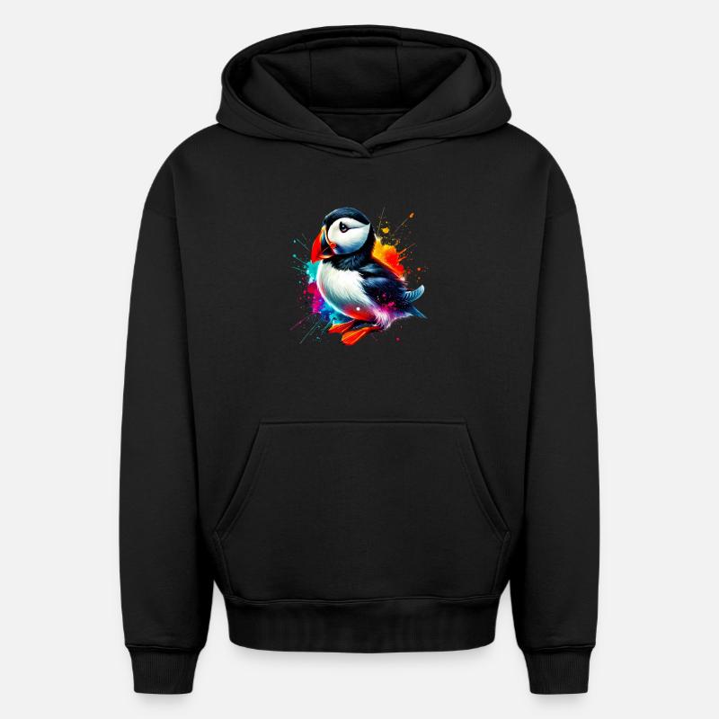 Macareux - Sweat à capuche unisexe oversize épais SPREAD - noir