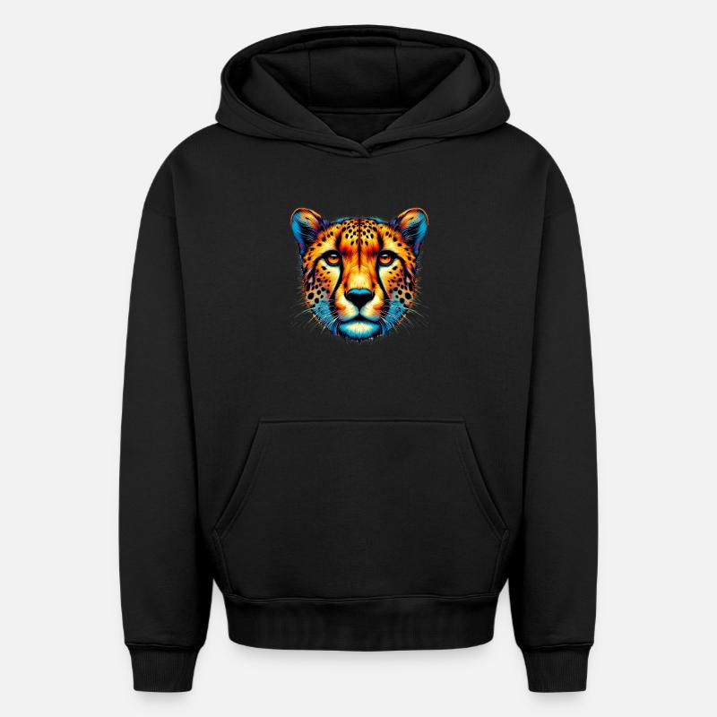 Guépard - Sweat à capuche unisexe oversize épais SPREAD - noir