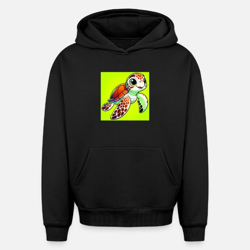 tortue - Sweat à capuche unisexe oversize épais SPREAD - noir