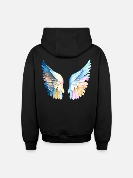 Ailes d'Ange Pastel Angelwings - Oversized Heavyweight Unisex Hoodie - black
