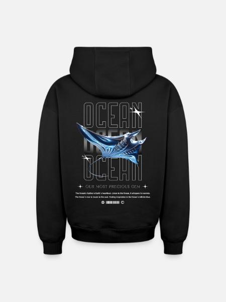 Ocean Manta Precious Treasure - Oversized Heavyweight Unisex Hoodie - black