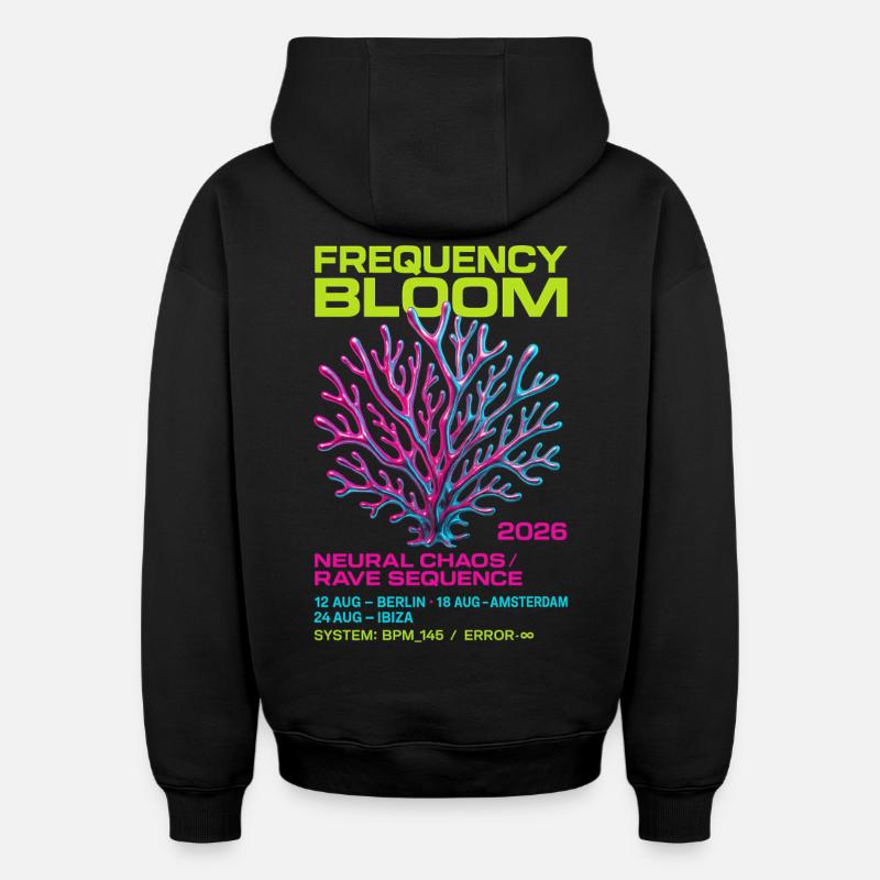 Fréquence Bloom - Sweat à capuche unisexe oversize épais SPREAD - noir