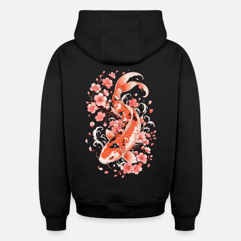 Flux de Koi Sakura - Sweat à capuche unisexe oversize épais SPREAD - noir