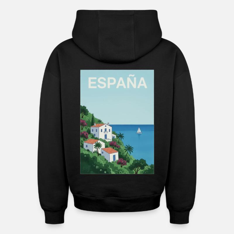 Idylle côtier espagnol - Sweat à capuche unisexe oversize épais SPREAD - noir