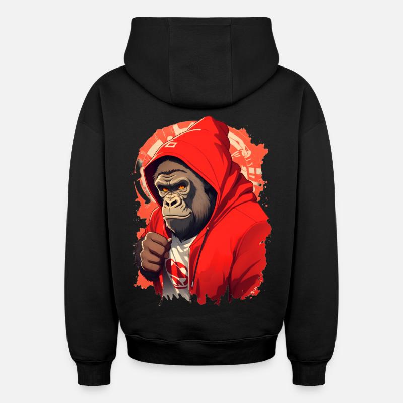 Gorille à capuche rouge - Sweat à capuche unisexe oversize épais SPREAD - noir