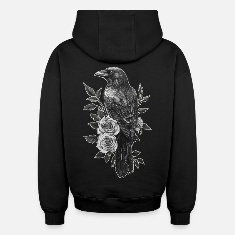 Corbeau - Sweat à capuche unisexe oversize épais SPREAD - noir