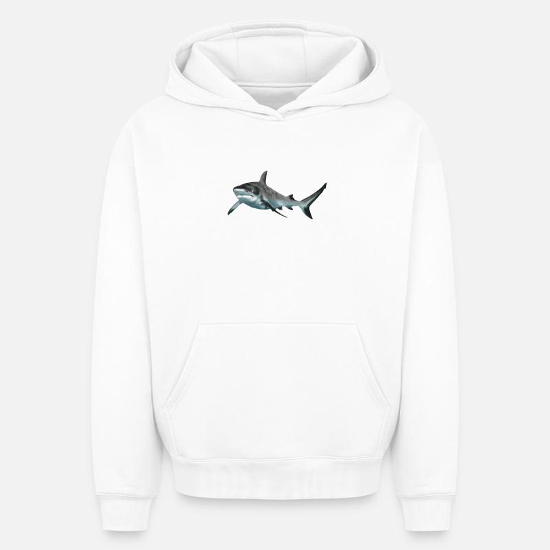 requin - Sweat à capuche unisexe oversize épais SPREAD - blanc