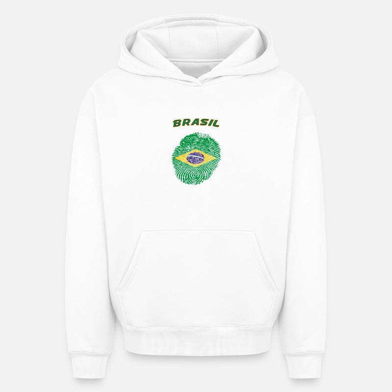 Brésil - Sweat à capuche unisexe oversize épais SPREAD - blanc