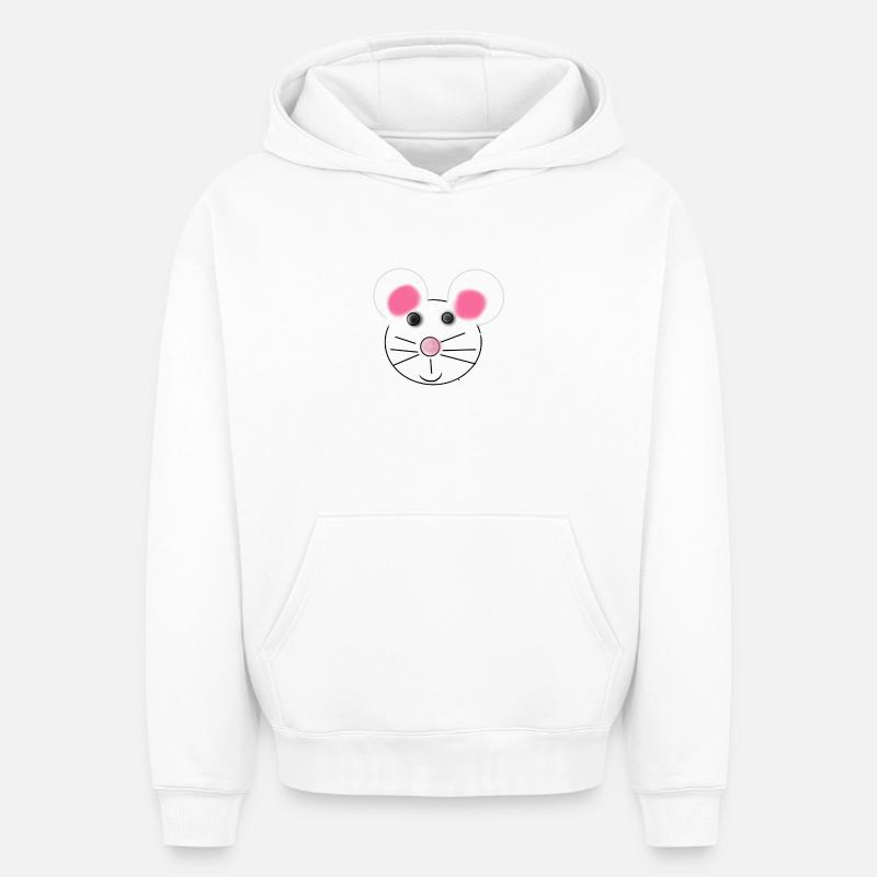 souris - Sweat à capuche unisexe oversize épais SPREAD - blanc