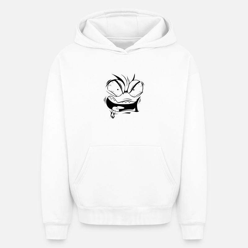 Visage en colère - Sweat à capuche unisexe oversize épais SPREAD - blanc