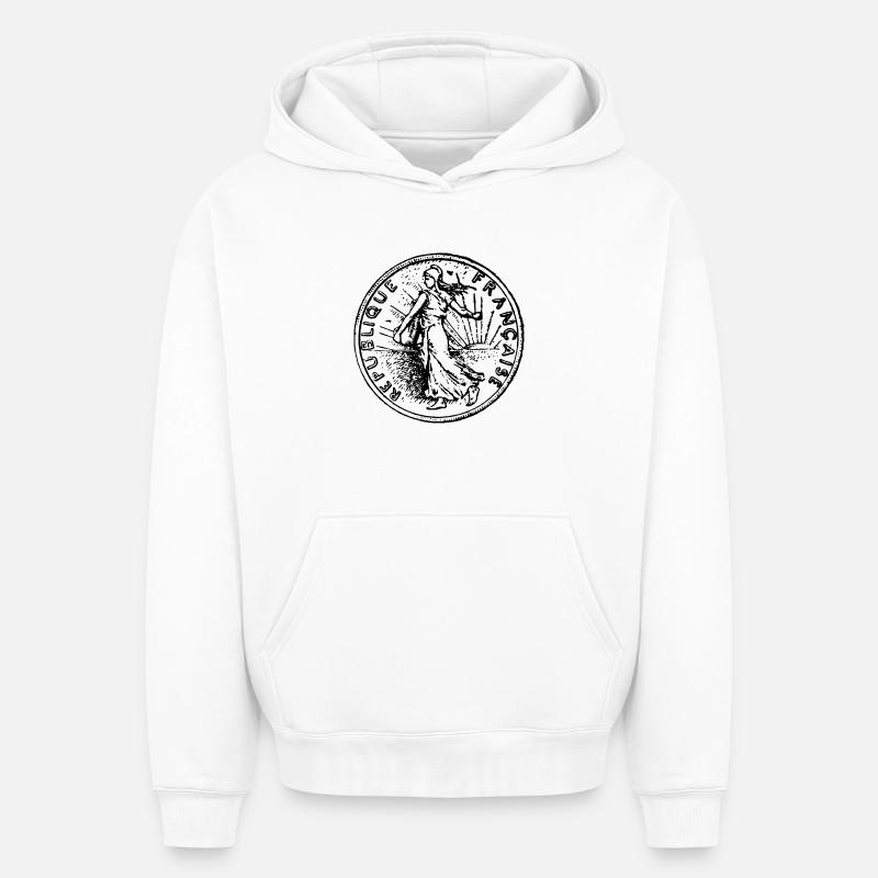 franc - Sweat à capuche unisexe oversize épais SPREAD - blanc
