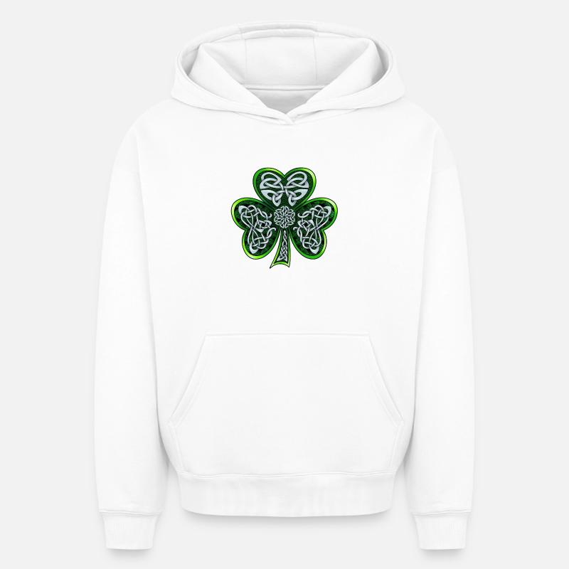 Shamrock celtique - Sweat à capuche unisexe oversize épais SPREAD - blanc