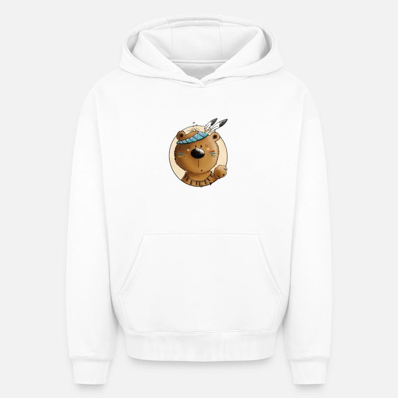 L’ours indien - Sweat à capuche unisexe oversize épais SPREAD - blanc