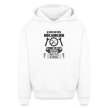 Papa mécanicien - Sweat à capuche unisexe oversize épais SPREAD - blanc - Devant - AI Model Female 172 dark (172cm) & AI Model Male 185 light (185cm)