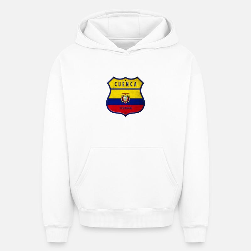Cuenca Drapeaux de l'Equateur - Sweat à capuche unisexe oversize épais SPREAD - blanc