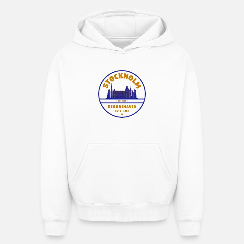 Timbre Stockholm Skyline Suède - Sweat à capuche unisexe oversize épais SPREAD - blanc