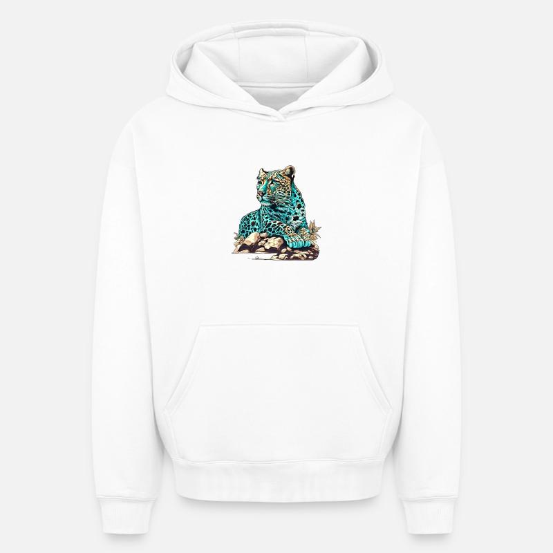 Léopard à l’affût - Sweat à capuche unisexe oversize épais SPREAD - blanc