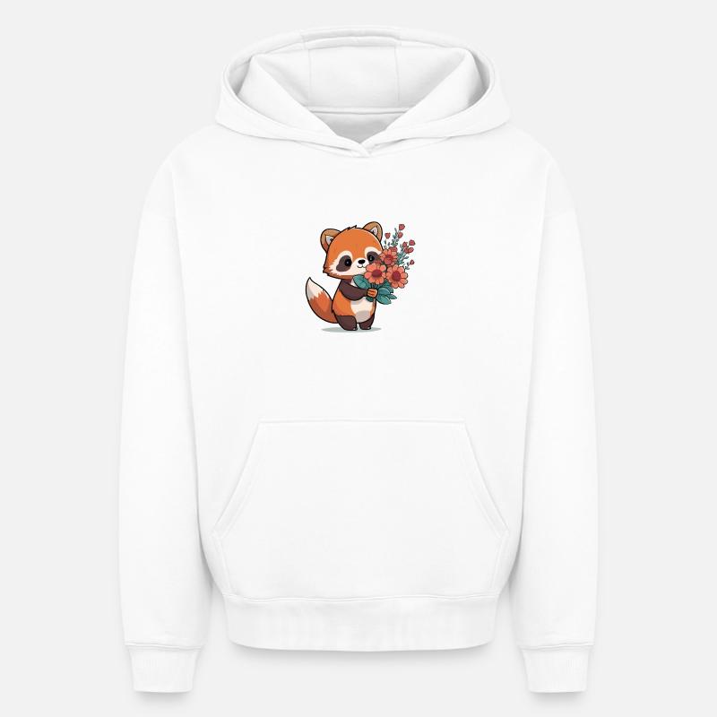 Panda roux à fleurs - Sweat à capuche unisexe oversize épais SPREAD - blanc