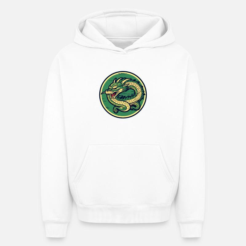 Dragon Crest Circle Patch - Oversized Heavyweight Unisex Hoodie - Weiß