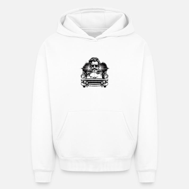 Rockabilly Oldtimer - Sweat à capuche unisexe oversize épais SPREAD - blanc