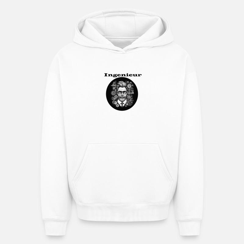 Ingénieur - Sweat à capuche unisexe oversize épais SPREAD - blanc