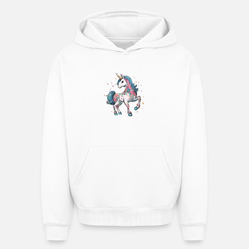 Licorne - Sweat à capuche unisexe oversize épais SPREAD - blanc