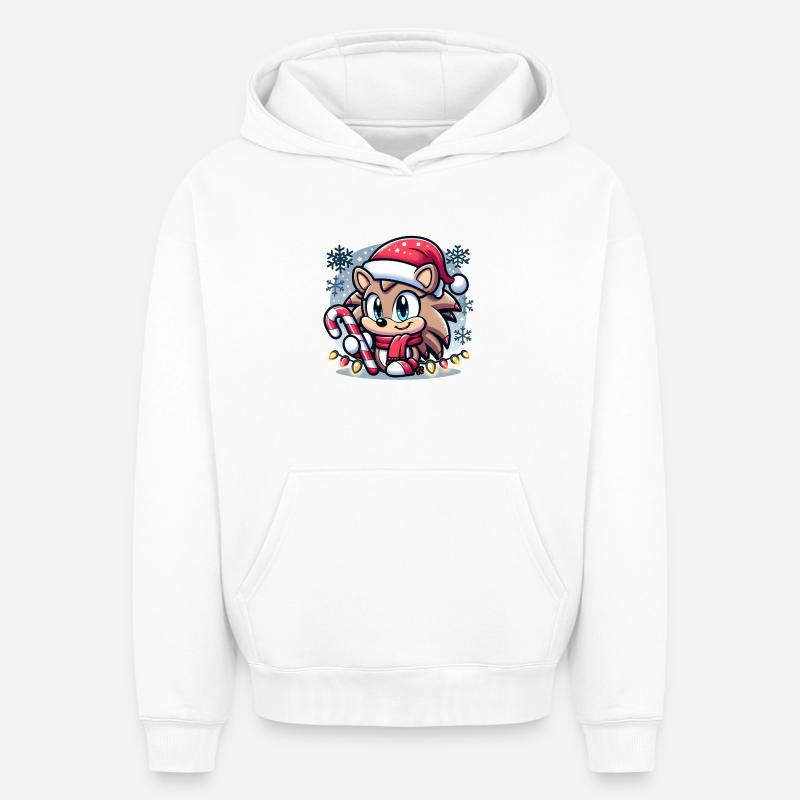 Hérisson Noël - Sweat à capuche unisexe oversize épais SPREAD - blanc