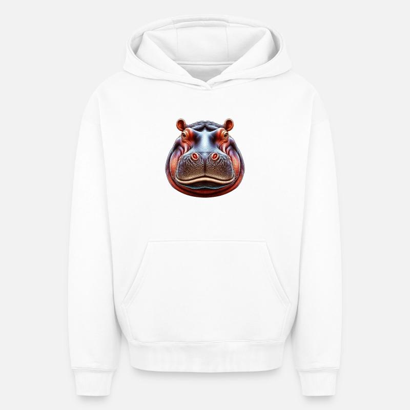 Hippopotame - Sweat à capuche unisexe oversize épais SPREAD - blanc