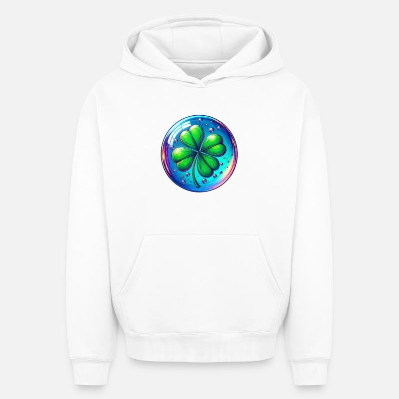 Trèfle à quatre feuilles - Sweat à capuche unisexe oversize épais SPREAD - blanc