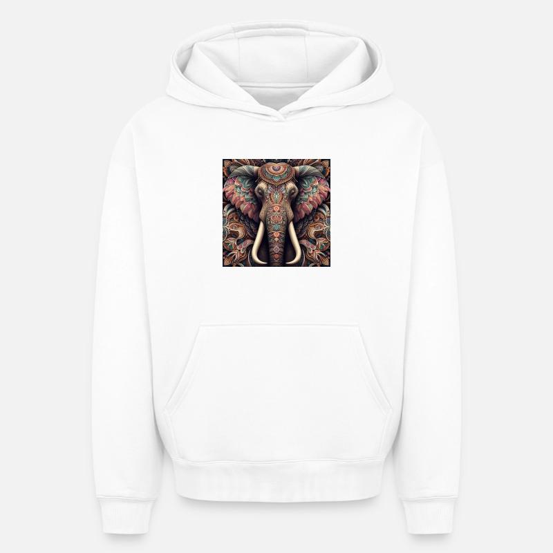 Éléphant décoré - Sweat à capuche unisexe oversize épais SPREAD - blanc