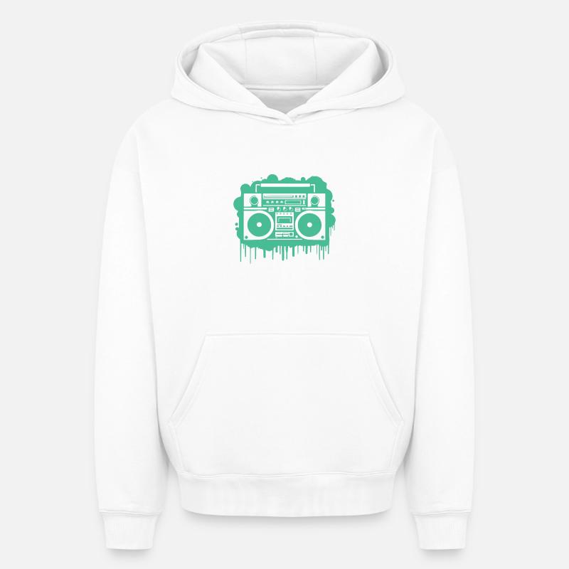 Boom Box cyan (transparent) - Sweat à capuche unisexe oversize épais SPREAD - blanc