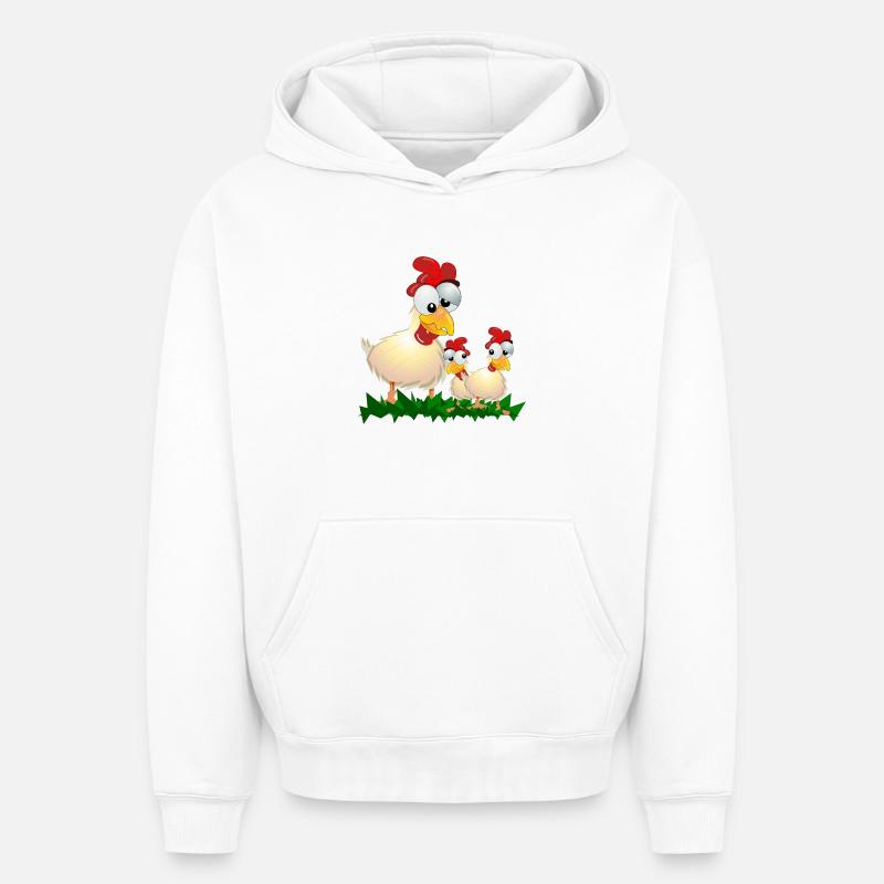 POULETS COQ POULE - Sweat à capuche unisexe oversize épais SPREAD - blanc