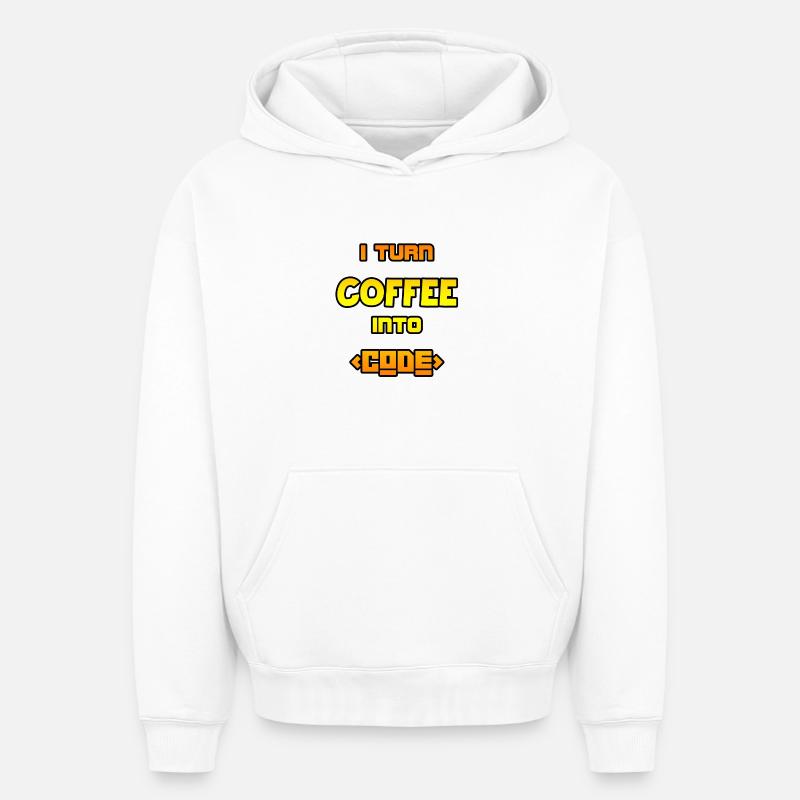 I turn coffee into code - Oversized Heavyweight Unisex Hoodie - white