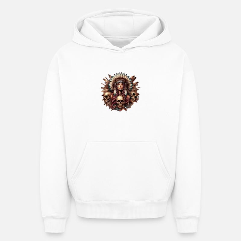 Sagesse amérindienne - Sweat à capuche unisexe oversize épais SPREAD - blanc