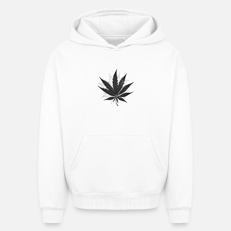 Silhouette monochrome de feuille de chanvre - Sweat à capuche unisexe oversize épais SPREAD - blanc