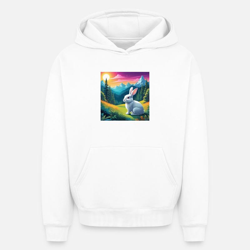 Lapin - Sweat à capuche unisexe oversize épais SPREAD - blanc